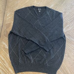 Jos. A. Bank Reserve Lambs Wool Blend V Neck Sweater Men's XL Gray VGUC‎